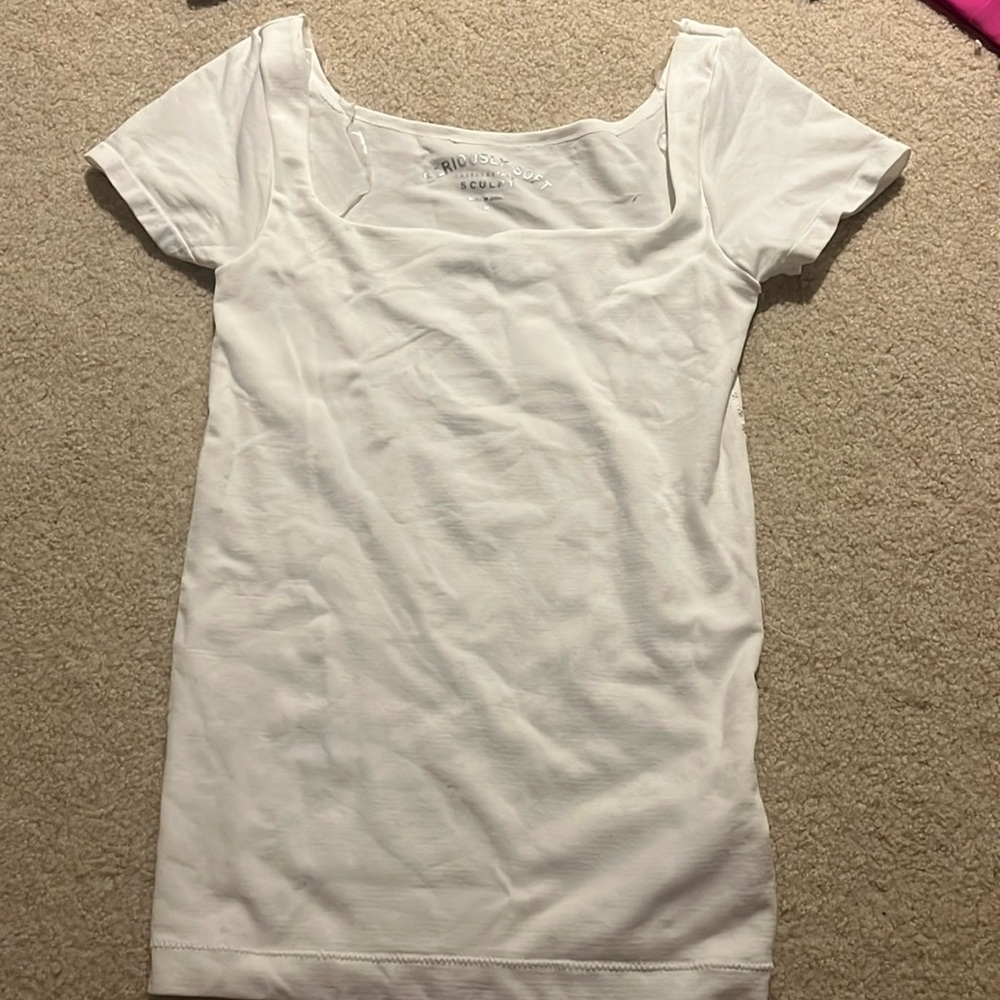 Aeropostale square neck sculpt top, white, size Medium